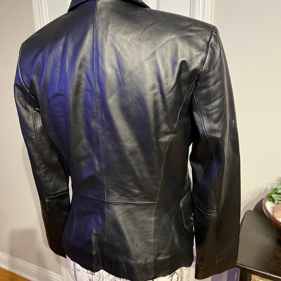 Vintage Soft Leather Blazer One button Collar Pockets Crop Moto work rave Fit - Picture 5 of 7